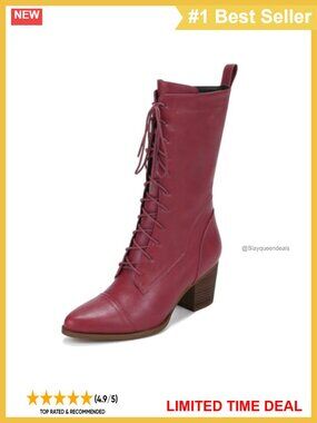 Women's Mid Calf Combat Boots Lace Up Faux Leather Winter Boots